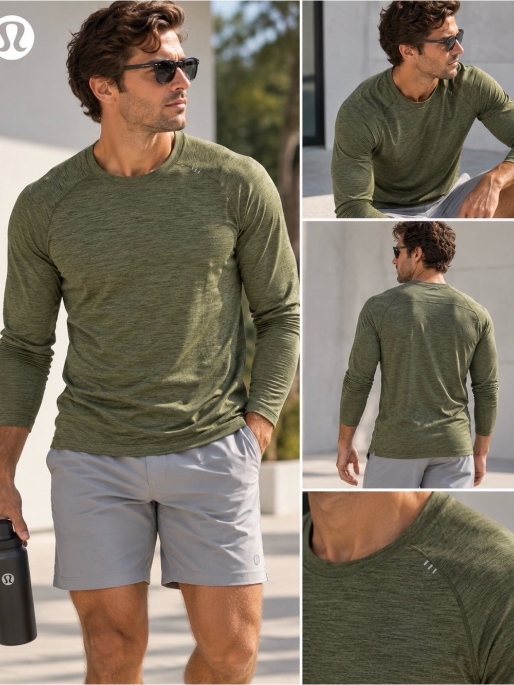 lululemon athletica Men's Long-Sleeve Heathered Olive Green Crew